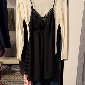 INC International Concepts Black Lace Trim Chemise